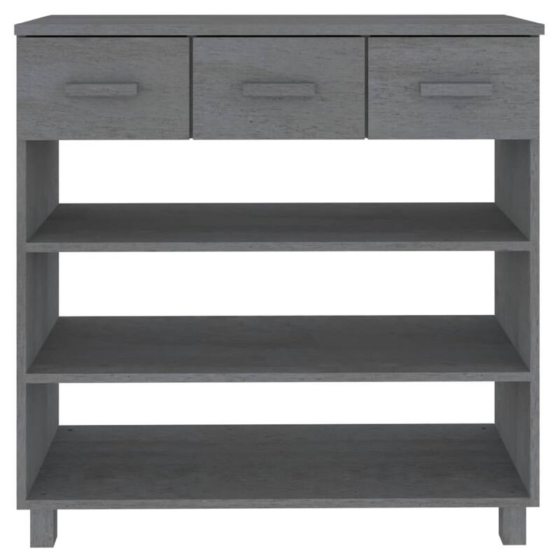 Boir Sofa Console Table, 3 Shelves and 3 Drawers, 35 Inch, Gray Pine Wood