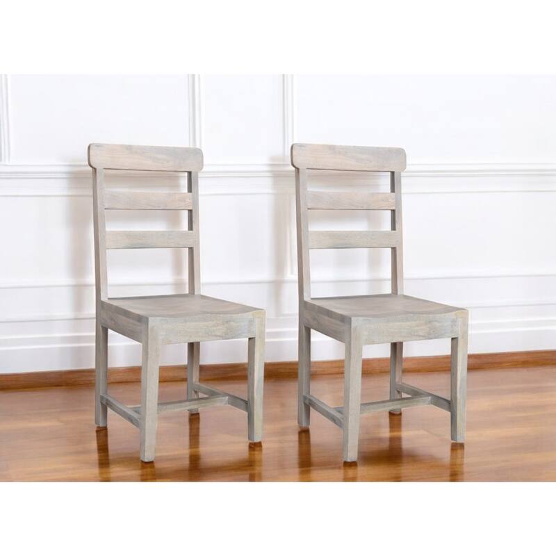 Set of 2 White Wooden Armless Dining Chairs with Ladder Back and for Kitchen or Dining Use - 39.5”H x 17.5”W x 17.5”D