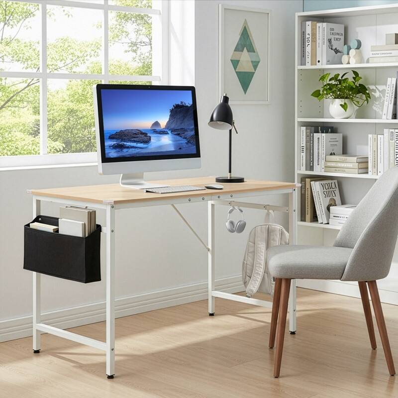 47.2” Computer Desk for Home Office - Study Writing Desk with Storage, Side Hooks & Adjustable Feet