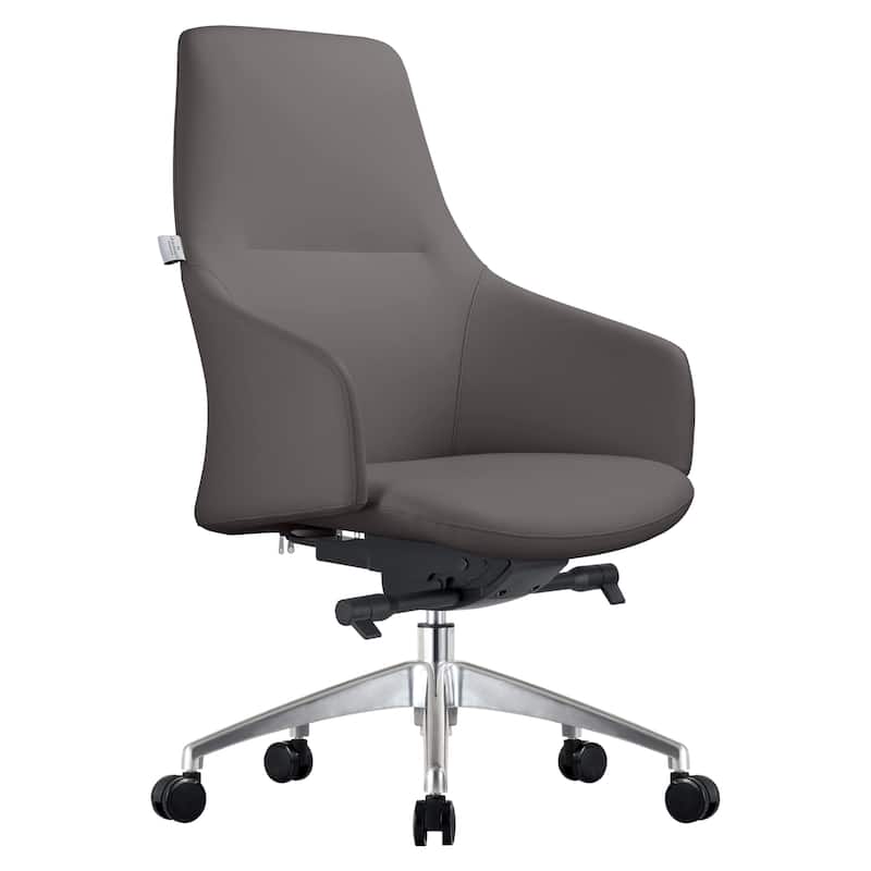 LeisureMod Celeste Office Chair in Upholstered Leather and Iron Frame - Grey