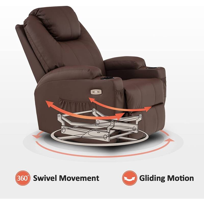 MCombo Manual Swivel Glider Rocker Recliner Chair with Massage and Heat, Faux Leather 8031