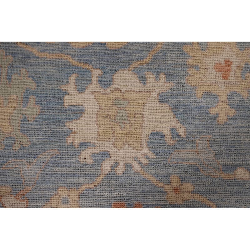 Floral Oushak Vegetable Dye Area Rug Handmade Blue Wool Carpet - 8'0" x 9'11"