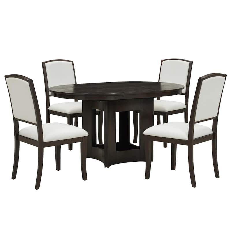 5-Piece Kitchen Table Set with 4 Upholstered Chairs and 16-Inch Removable Leaf