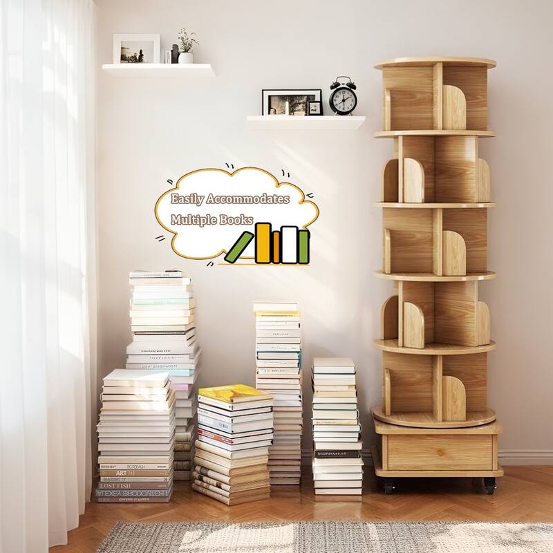 6 Tier Rotating Bookshelf, 360° Display Round Spinning Bookshelf