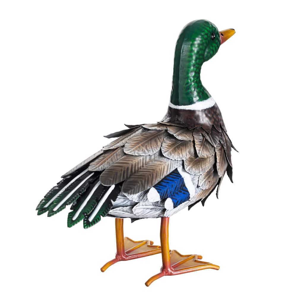 Metal Mallard Duck Garden Statue, Standing Pose. 12.5"H