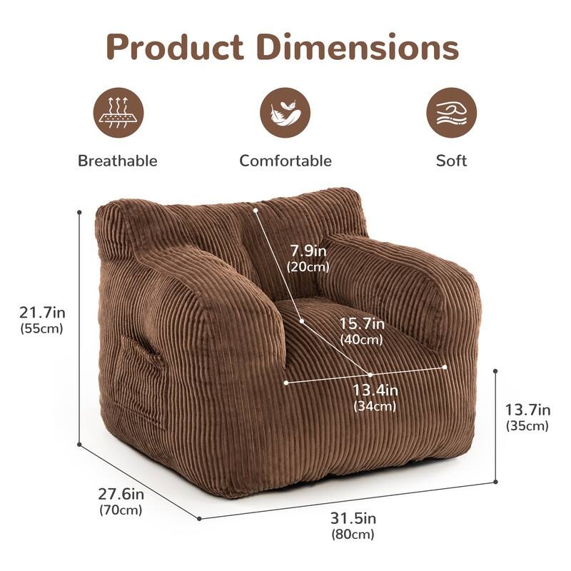 Pamapic Bean Bag Chair, Soft Corduroy Lazy Large Bean Bag Couch
