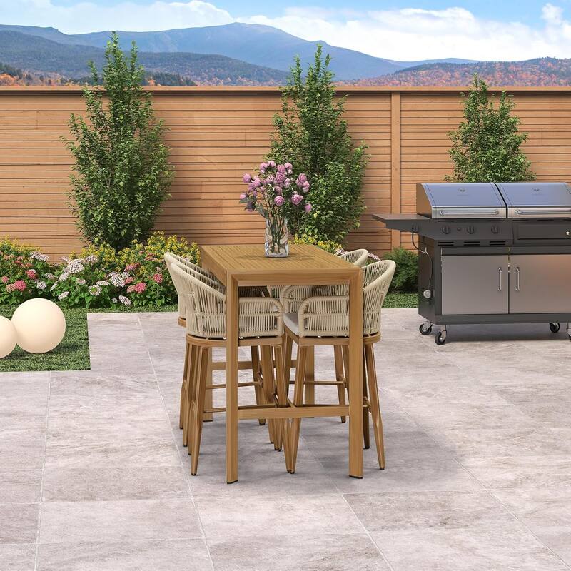 PURPLE LEAF Outdoor Counter Bar Stools Set of 4 Patio Aluminum Barstools with Back and Cushions Metal Modern Wicker Chairs