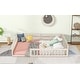 preview thumbnail 5 of 4, Full Size Wood Upholstered Platform Bed with Guardrail and Pillow