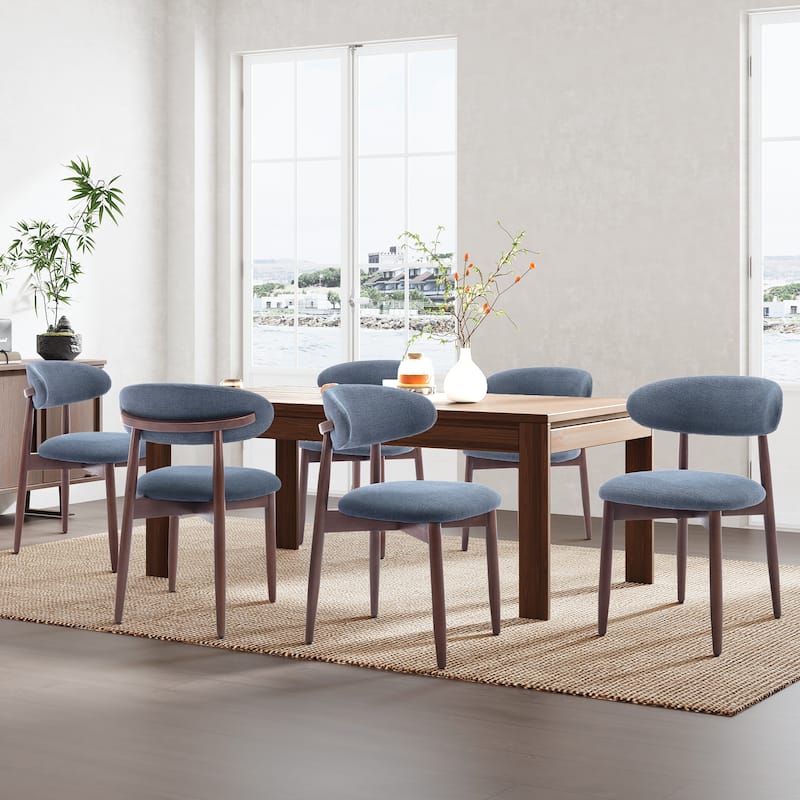 Modern Fabric Upholstered Kitchen Side Chairs, Farmhouse Dining Room Chair with Foot Pegs - set of 6 - Blue