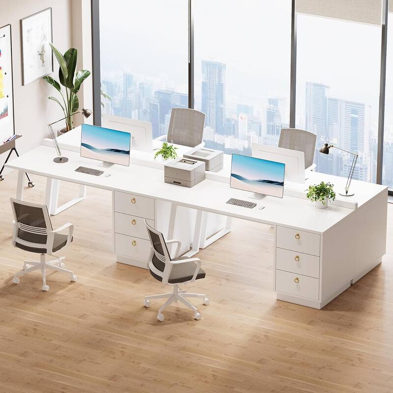 White Computer Desk with Drawers, 55 Inches Modern Study Writing Table for Home Office