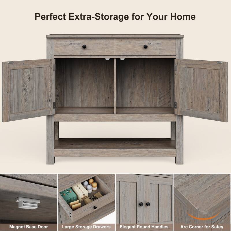 Sofa Table with Open Storage Shelf, Farmhouse Console Table Kitchen Buffet Sideboard with Drawers