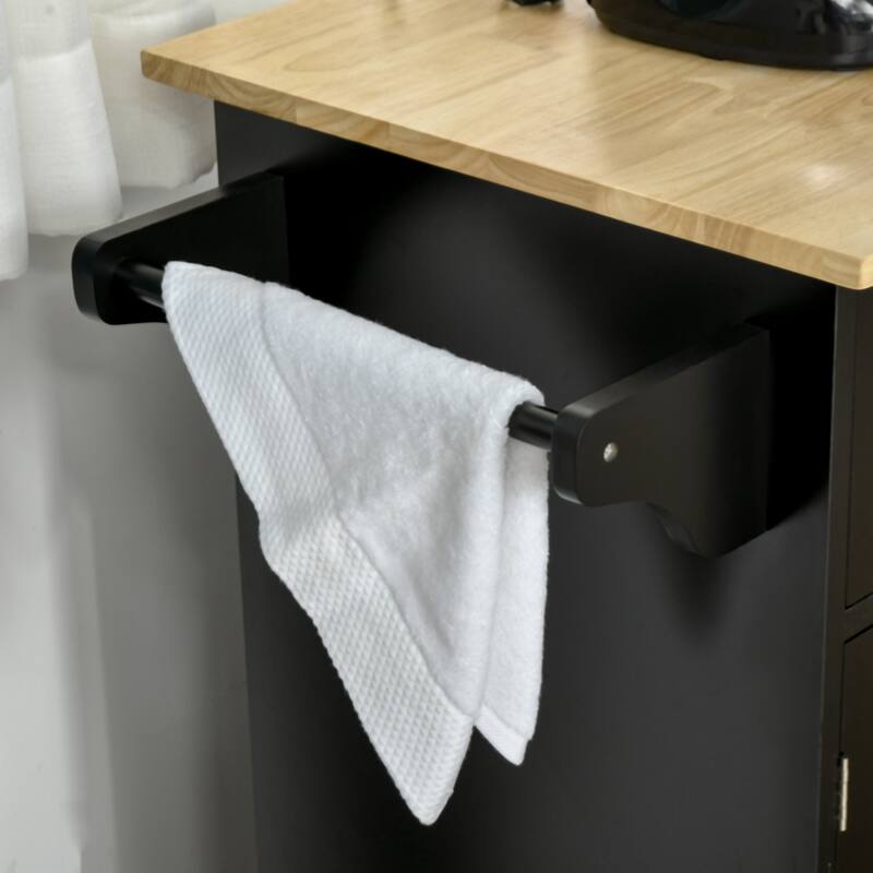 Kitchen Cart with Wood Top, Storage Drawers, 3-door Cabinets, Adjustable Shelves and Towel Rack, Black