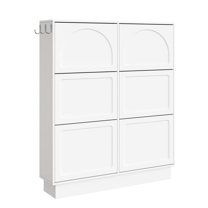 Modern Narrow Tipping Bucket Shoe Cabinet with 6 Flip Drawers, Cream Style Entryway Organizer - 41.3" W × 9.4" D × 49.2" H - White