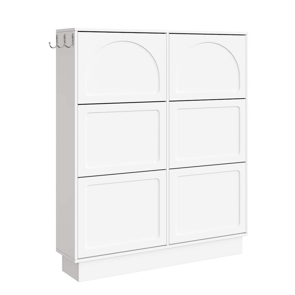 Modern Narrow Tipping Bucket Shoe Cabinet with 6 Flip Drawers, Cream Style Entryway Organizer - 41.3" W × 9.4" D × 49.2" H