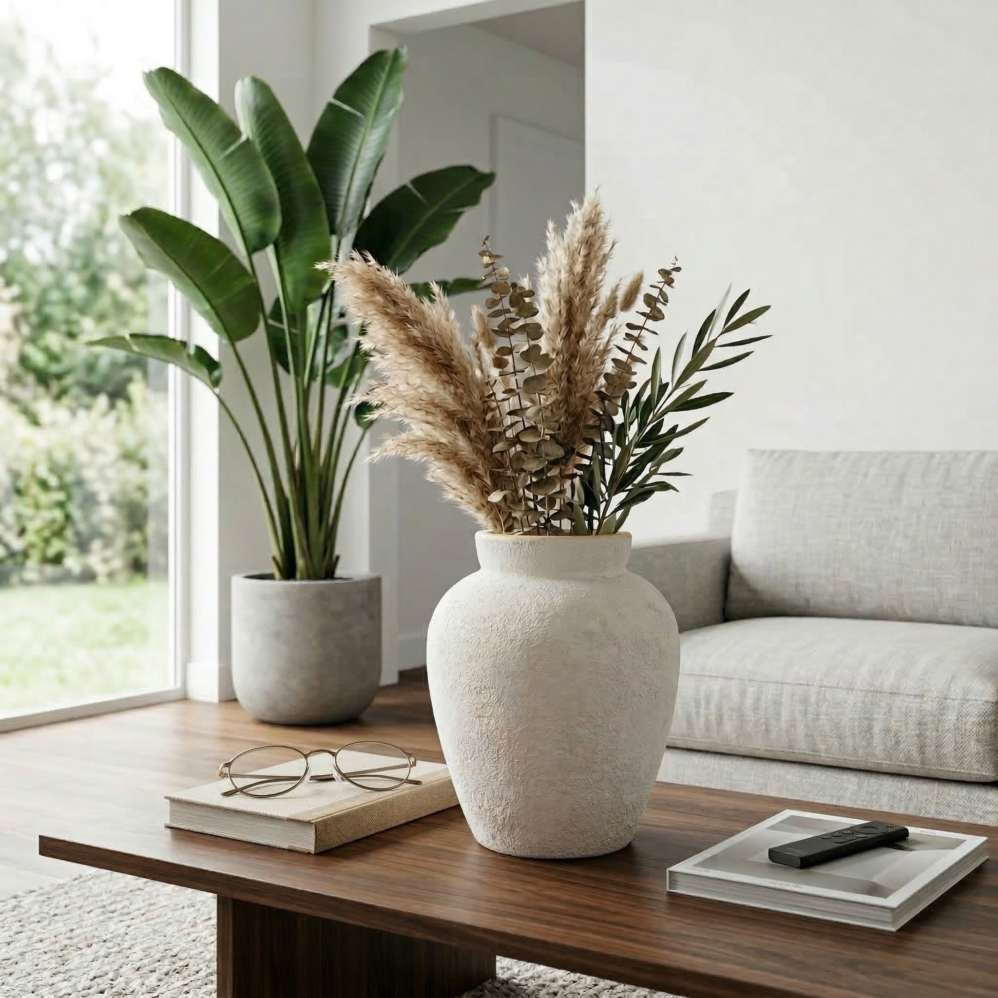 Decorative Vase - Ivory/Tan Ceramic Round Textured, 11 in.