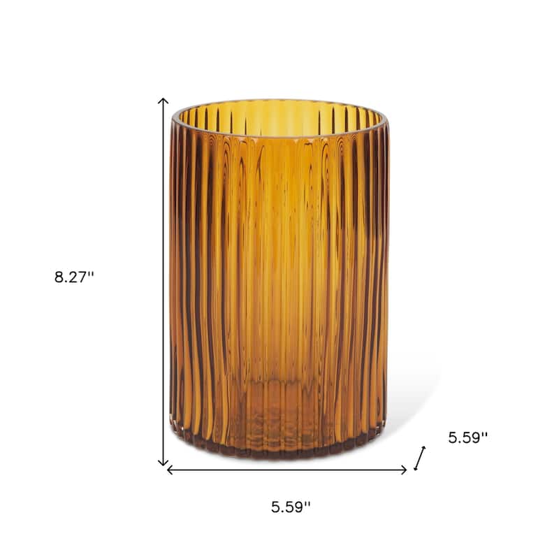 8" Amber Cylinder Ribbed Glass Table Vase - 5.59
