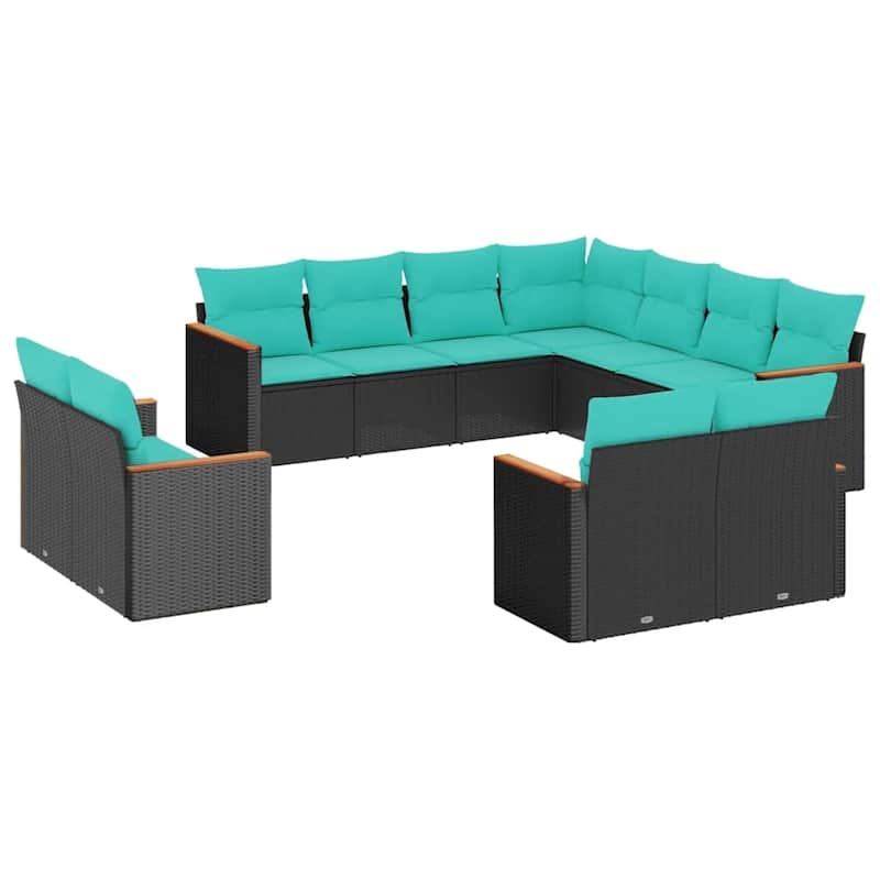 vidaXL 11 Piece Patio Sofa Set with Cushions Black Poly Rattan