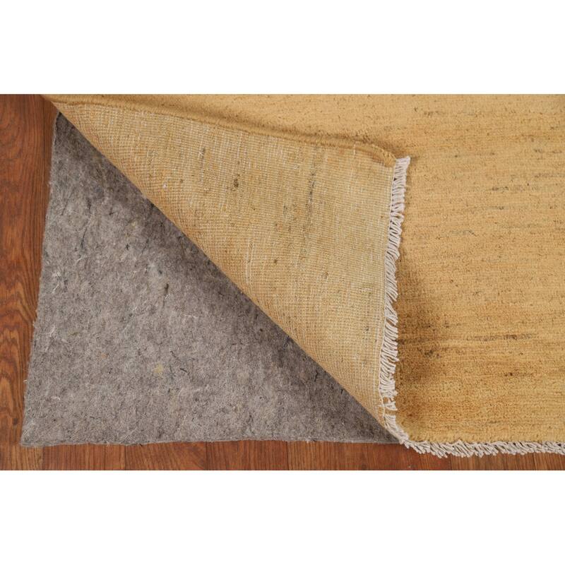 Modern Gabbeh Oriental Foyer Rug Hand-Knotted Yellow Wool Carpet - 3'3"x 4'11"