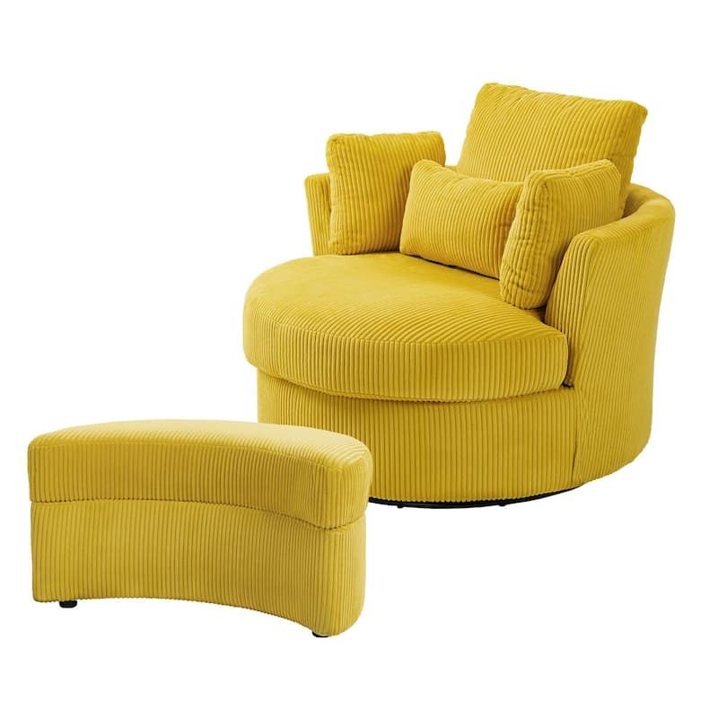 Upholstered Swivel Accent Chair with Wooden Tray Storage Ottoman