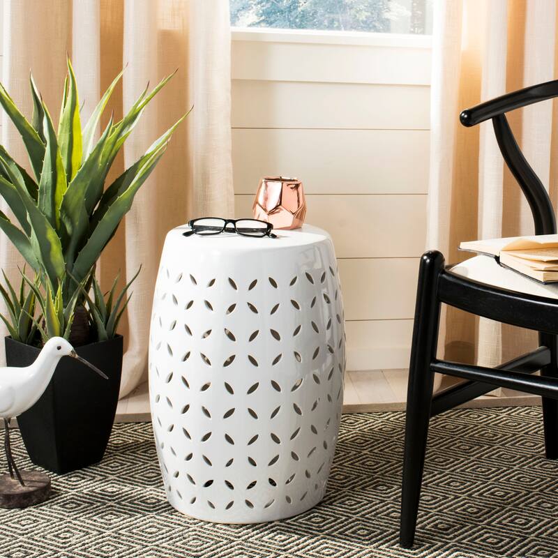 SAFAVIEH Paradise Oihane Zen White Ceramic Decorative Garden Stool - White