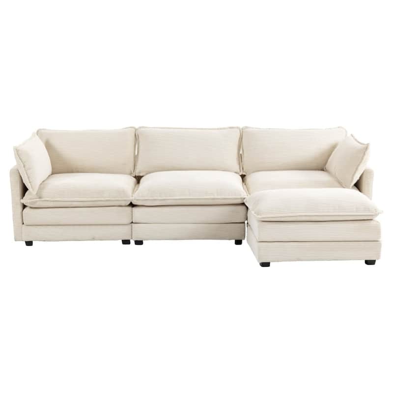 3-Seat Corduroy Modular Sofa with an Independent Removable Ottoman for Living Room or Business