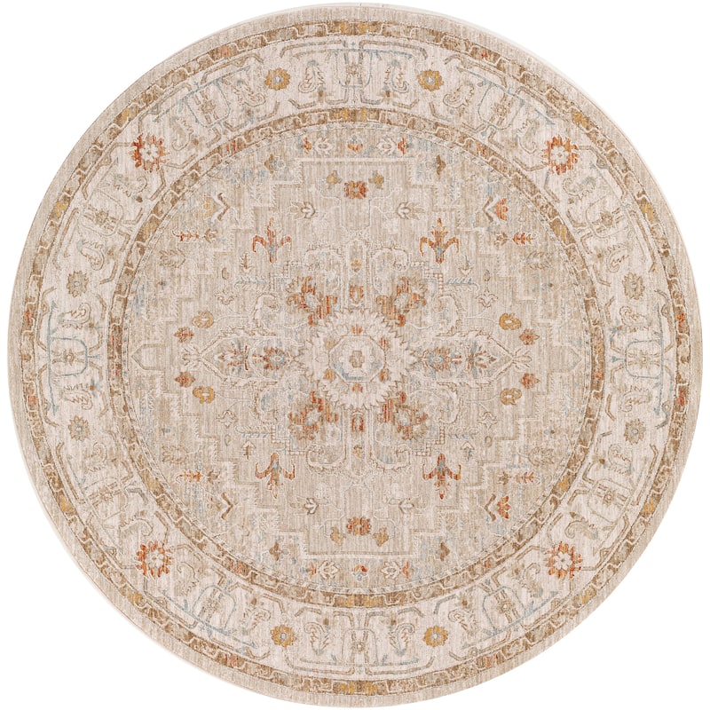 Artistic Weavers Rian Classic Medallion Area Rug - 5'3" Round - Beige/Light Grey