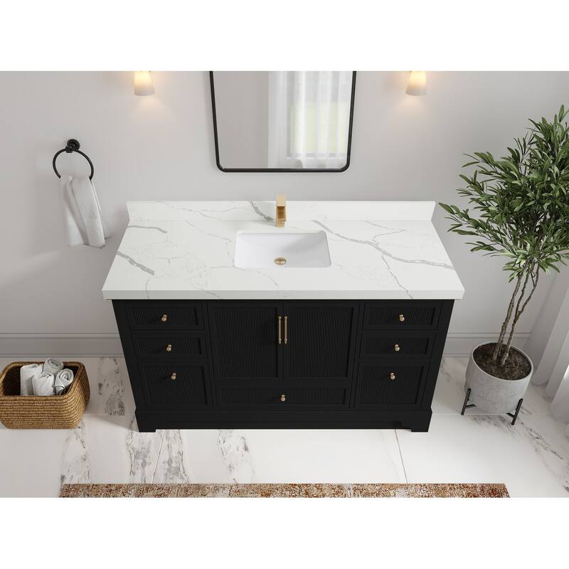 Willow Collections 60 in. W x 22 in. D Alys Single Sink Bathroom Vanity with Countertop - 2"Calacatta Laza - Black