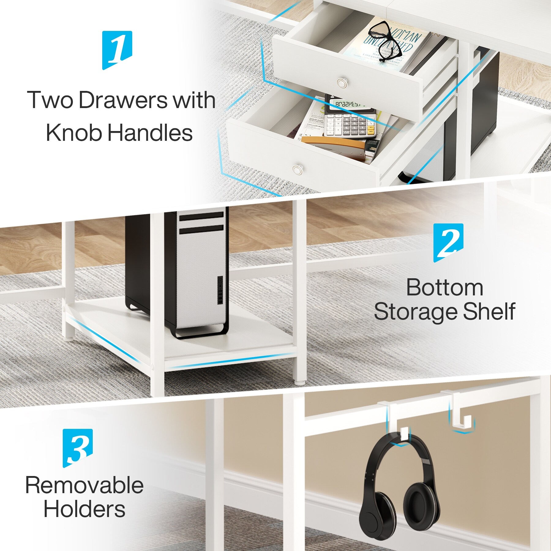 Extra long desk with drawers deals