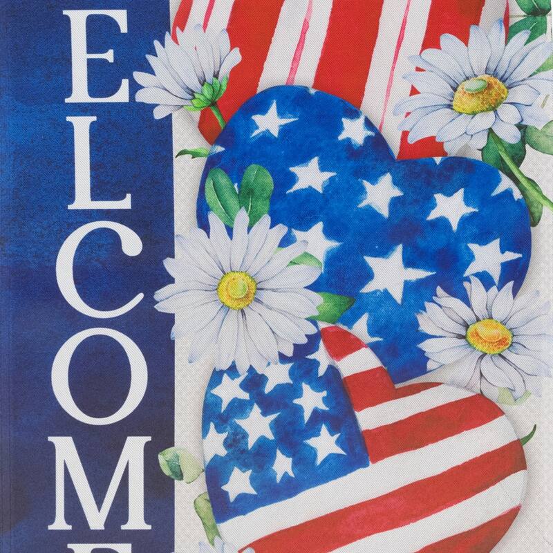 Stars Stripes Hearts "Welcome" Americana Garden Flag 18" x 12.5"