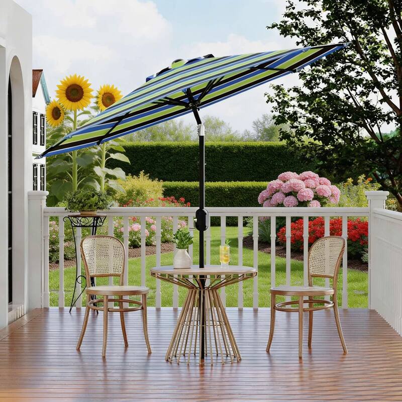 9 ft Patio Umbrella, with Crank Lift & Push Button Tilt, 8 Sturdy Ribs