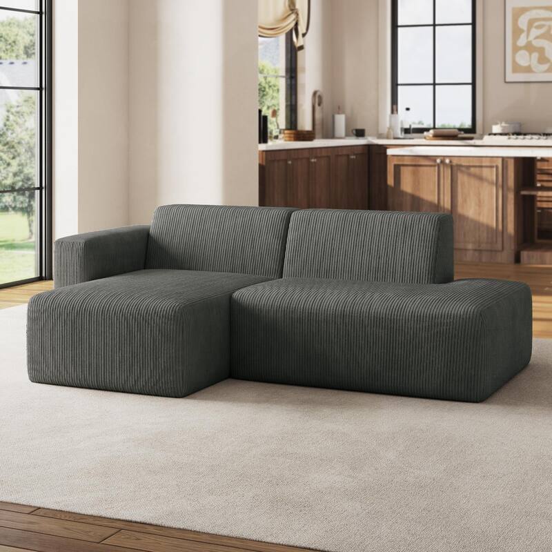 No Assembly Modular Corduroy Sectional Sofa Couch - Grey/ Left-Chaise