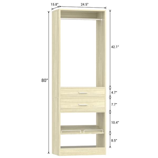 dimension image slide 7 of 8, 25'' W Freestanding Closet System with 2 Wooden Drawers and Adjustable Shoes Rack and Hanging Rod,Walk-in Closet Organizer