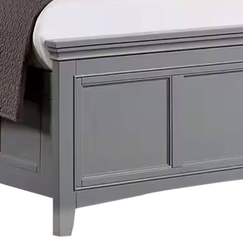 Lile King Bed with Crown Moulding, Storage Drawers, Gray Solid Wood