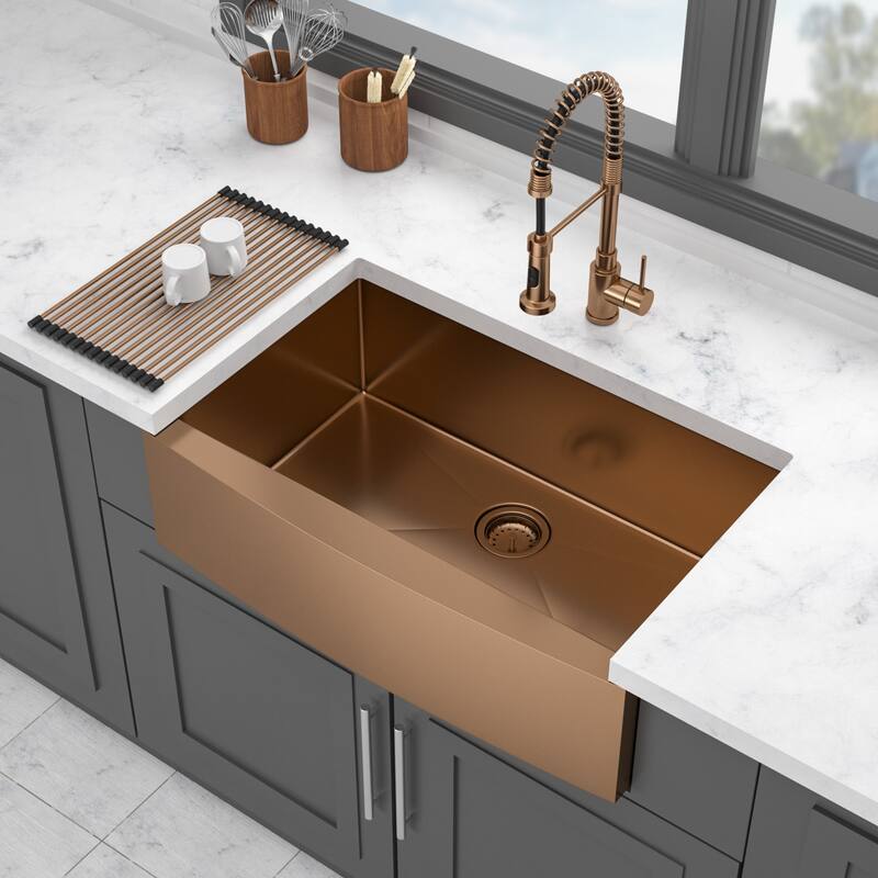 36 Rose Gold Farmhouse Sink - 36*21*10 Inch Kitchen Sink Stainless Steel 16 gauge Apron Front Kitchen Sink