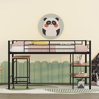 Space-Saving Twin Size Loft Bed with Desk & Shelves