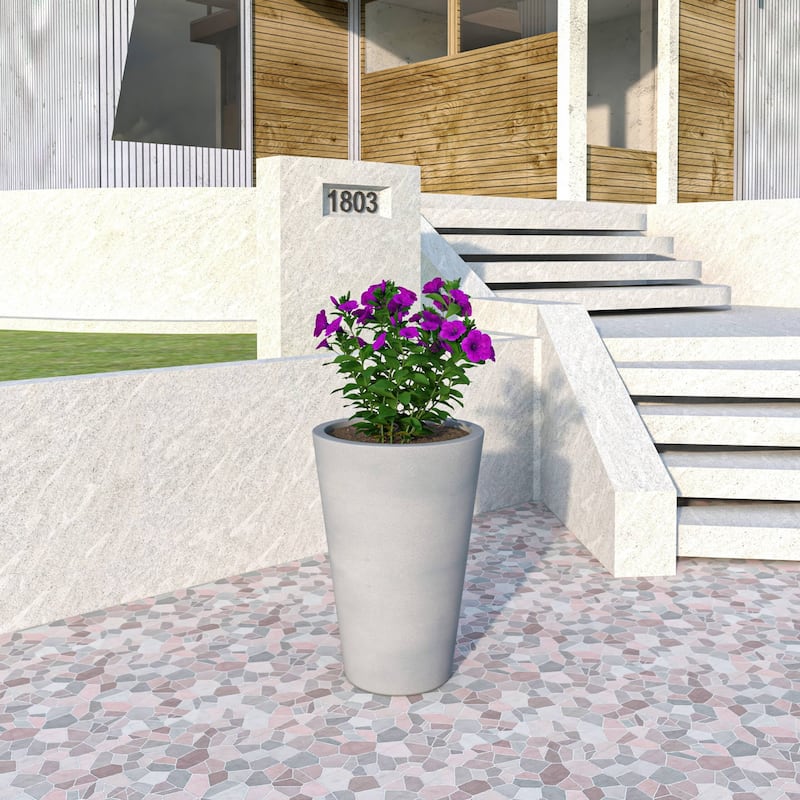 Pebble Tapered Modern Round Fiberstone and MGO Clay Planter Pot with Drainage for Home Garden Office Patio Porch Patio