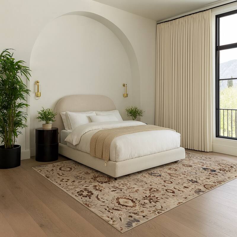 ECARPETGALLERY Lunelle Traditional Machine Washable Grey & Brown Area Rug