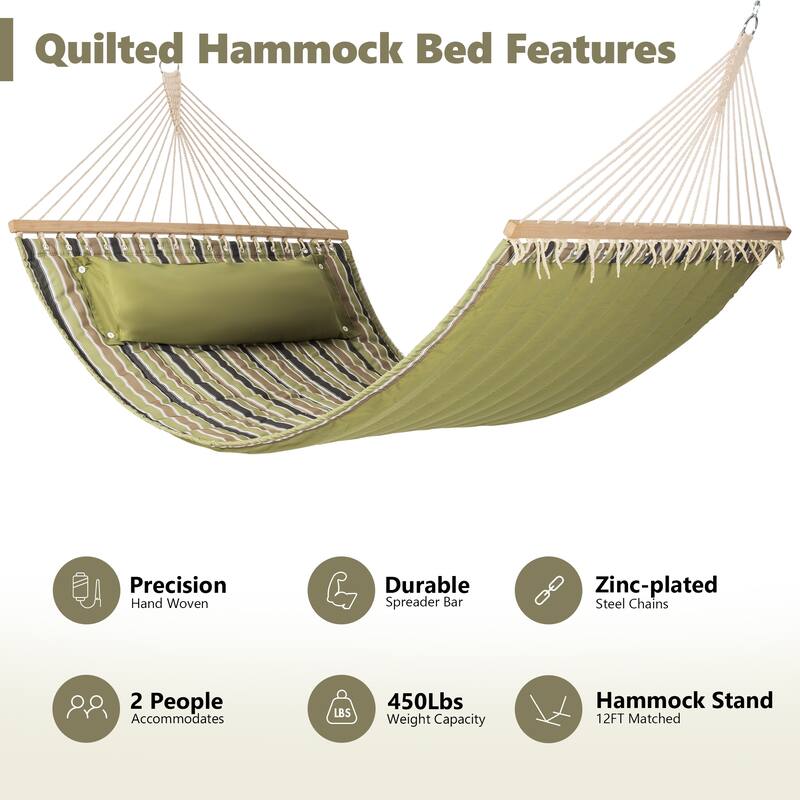 78'' Quilted 2 Person Hammock Beach Swing with Spreader Bars&Pillow - 55.1*122*1