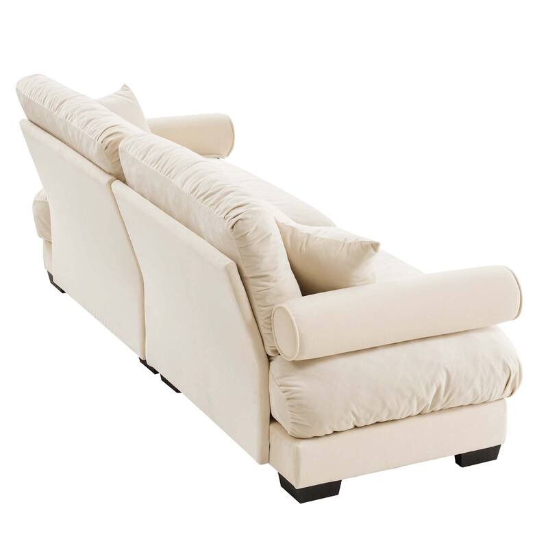 93.7" Velvet 3-Seater Sofa, Bolster Arms and High-Resilience Cushions