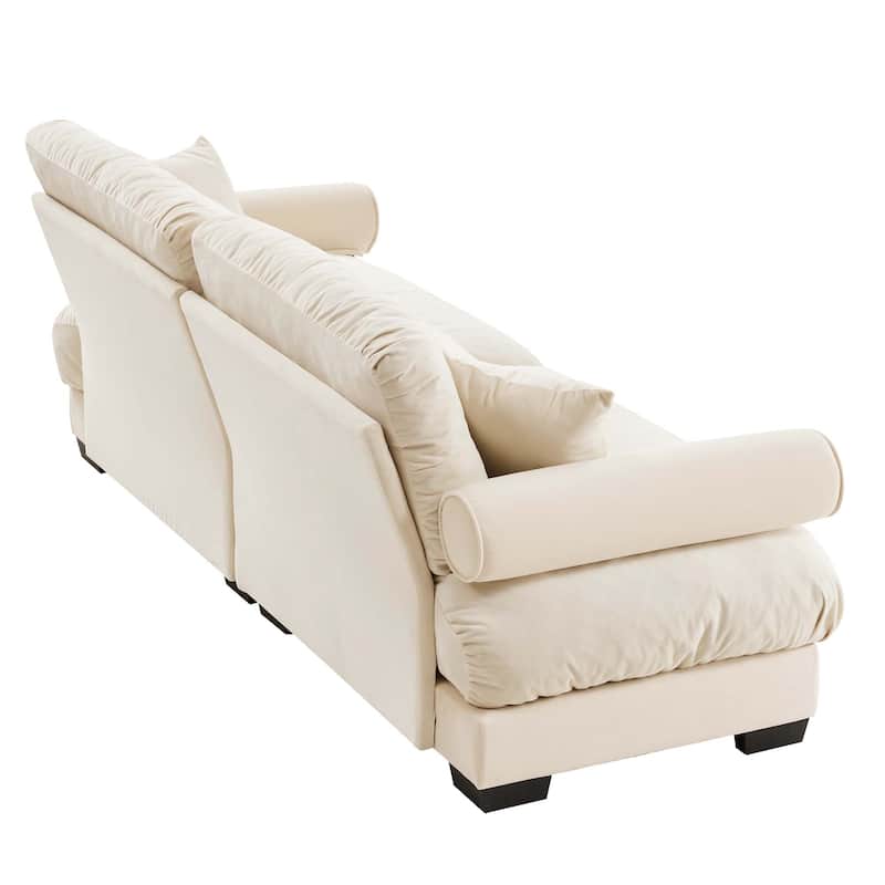 93.7"Velvet 3-Seater Sofa with Bolster Armrests, High-Resilience Sponge Cushions