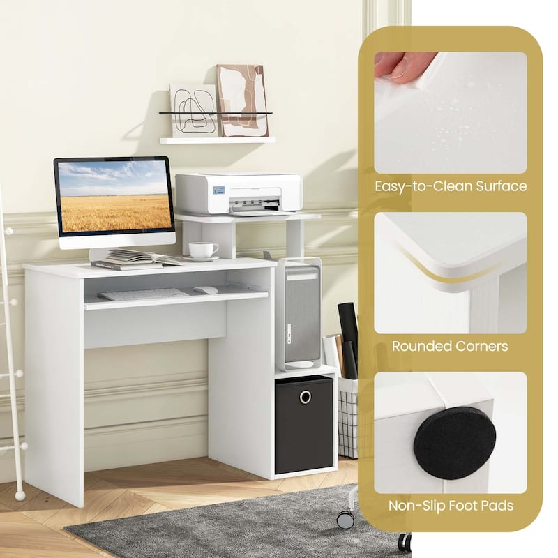 Compact Home Office Workstation Computer Desk w/Keyboard Tray