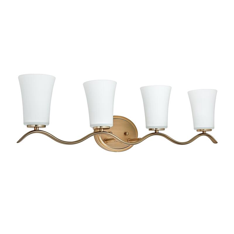 4 Light Bathroom Vanity Lighting with White Glass - Gold - 9.5"H x 34.6"W x 5"D