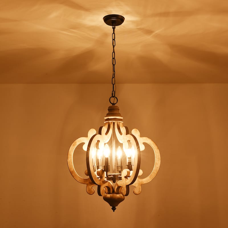 Bella Depot 6-Light Vintage Wood Lantern Chandelier Distressed Kitchen Pendant Lighting