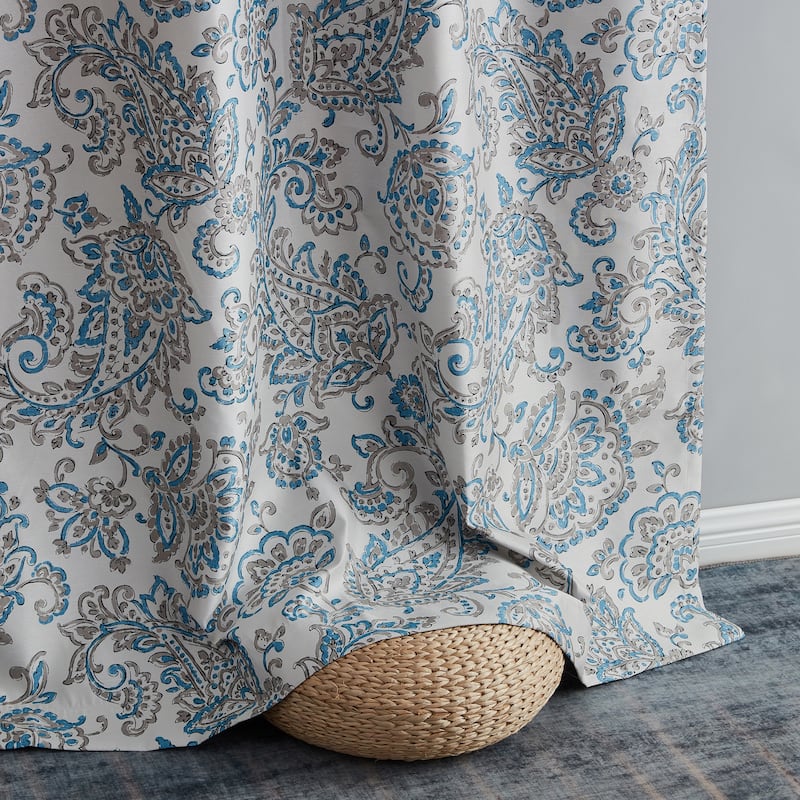 HLC.me Amalfi Paisley Faux Silk 100% Blackout Room Darkening Thermal Energy Efficient Curtain Grommet Panels, 2 Panels