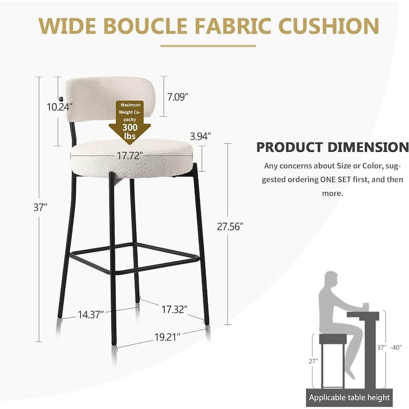 XINMICS 27 Inches Boucle Counter Height Bar Stools with Back