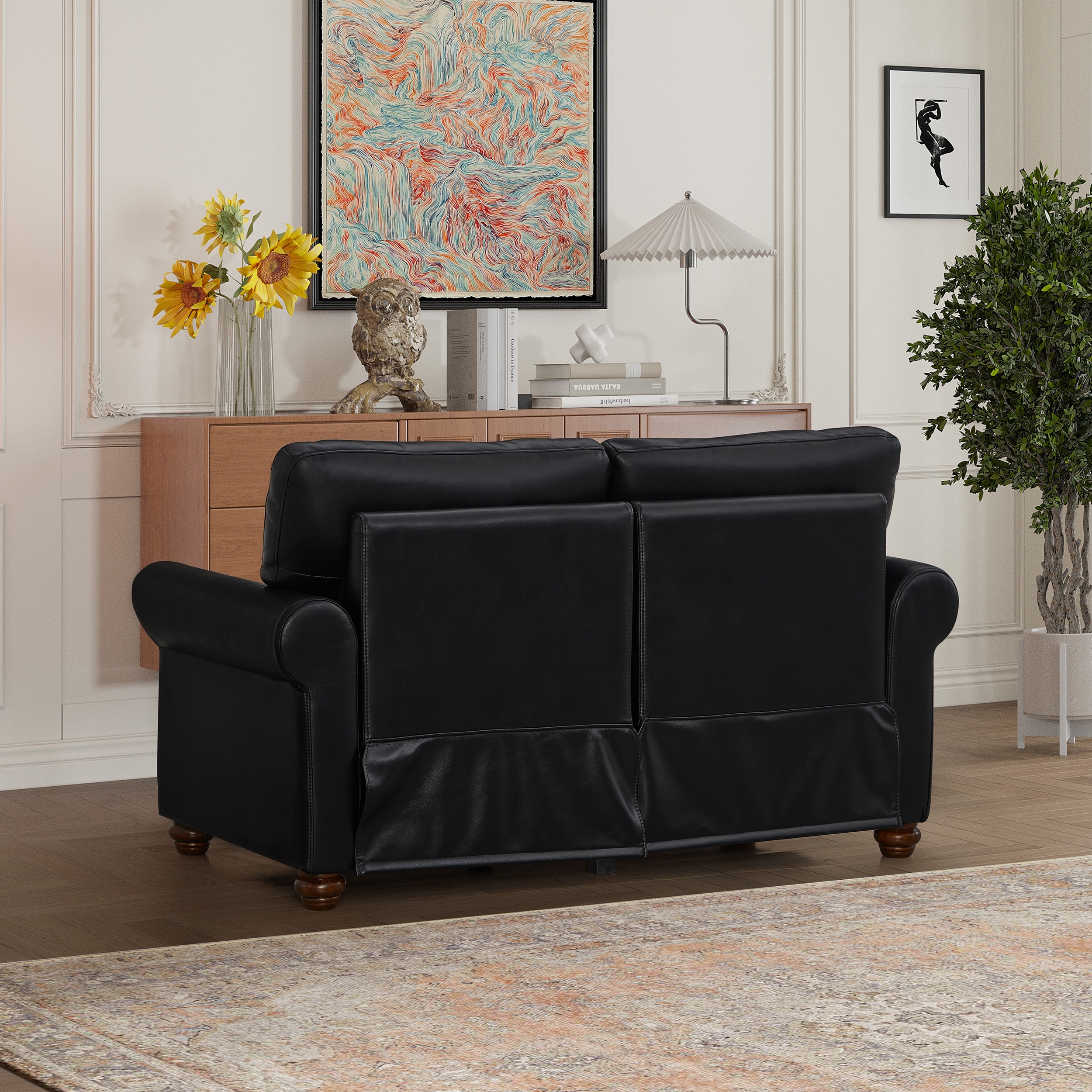 Black Classic PU Leather Loveseat Sofa with 2 Removable Storage Boxes Under the Seat Cushion Easy Assembly