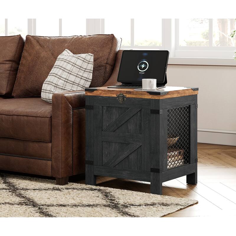 WAMPAT Lift Top End Table,Nightstand with Rustic Lock