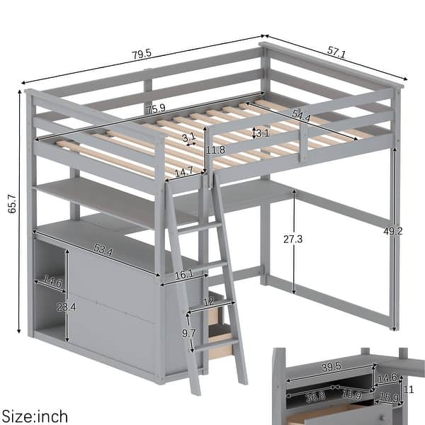 Modern Full Size Loft Bed with Desk and Shelves - Bed Bath & Beyond ...
