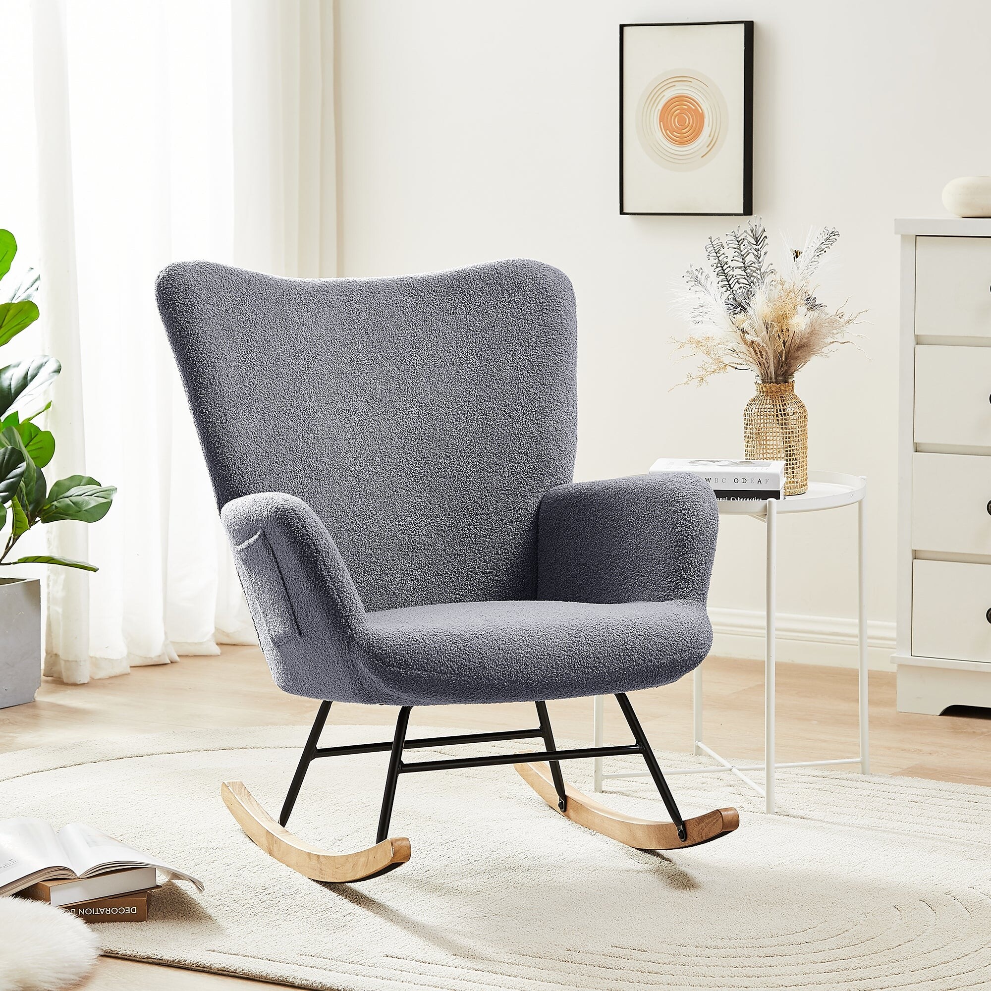 Javlergo Modern Comfy Rocking Chair with Storage Pockets On Sale