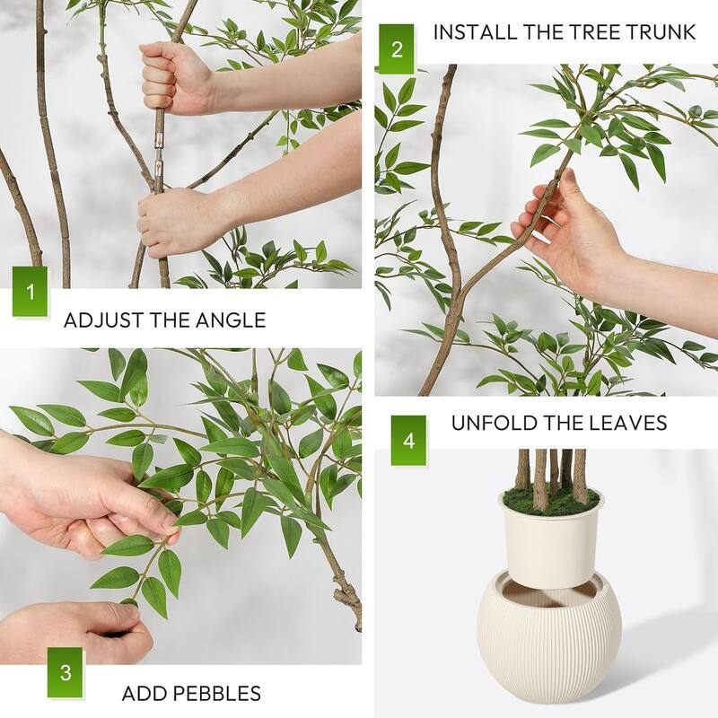 Artificial Plants Indoor, 5FT Tall Faux Floor Plant in Pot, Nandina Artificial Tree with Grey Planter